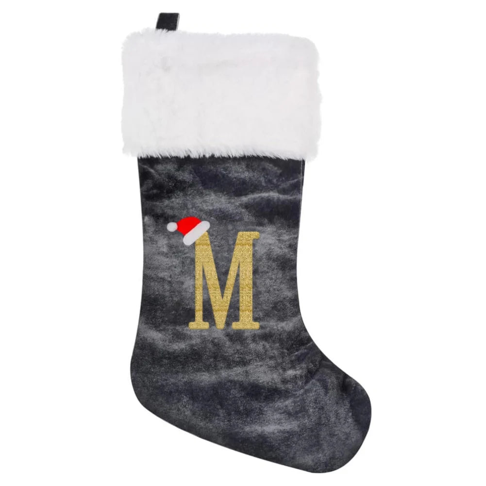 Christmas Socks Large Velvet Letter Stocking Christmas Decoration For Home Fireplace Navidad Natal Xmas Tree Ornament Gift Bag