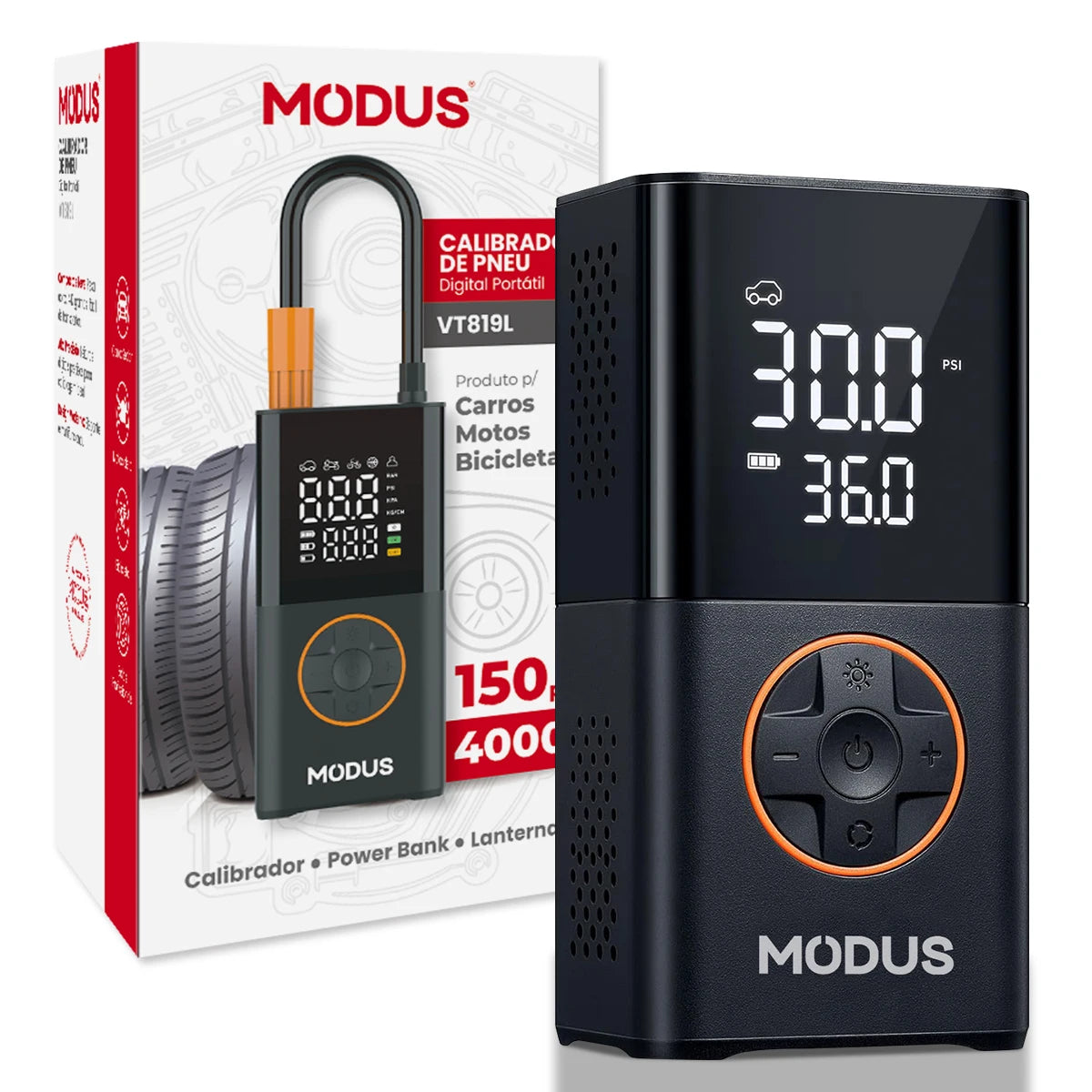 Portable Rechargeable Air Pump High Precision Fiorless Tire Inflator With Tire Calibrator and LED Emergency Light