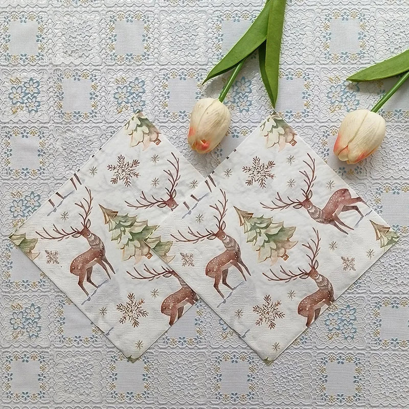20pcs Christmas Paper Napkins Reindeer Christmas Party Table Disposable Tissue Paper Napkins for Christmas Party Decor Natal