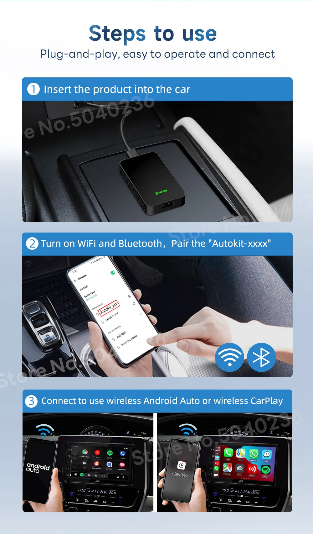 CarlinKit 5.0 Portable Wireless Android Auto & CarPlay Dongle Smart Car AI Box Online Upgrade Plug & Play Android Auto Adapter