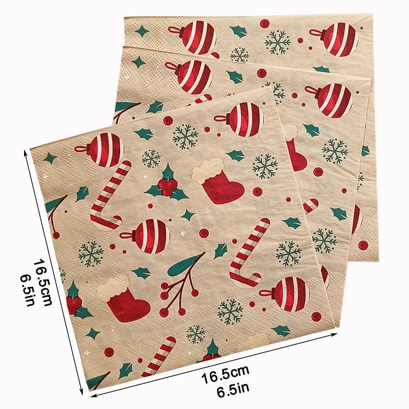 20pcs Christmas Paper Napkins Reindeer Christmas Party Table Disposable Tissue Paper Napkins for Christmas Party Decor Natal