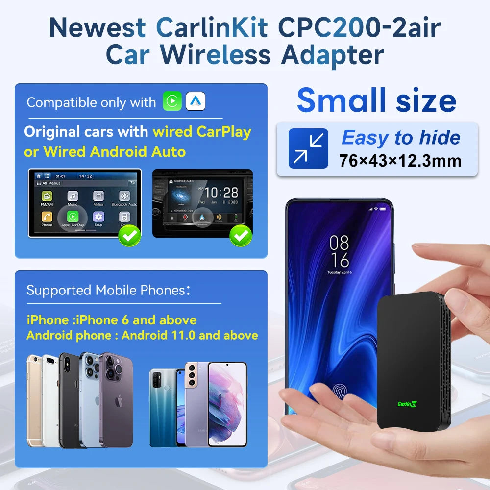 CarlinKit 5.0 Portable Wireless Android Auto & CarPlay Dongle Smart Car AI Box Online Upgrade Plug & Play Android Auto Adapter