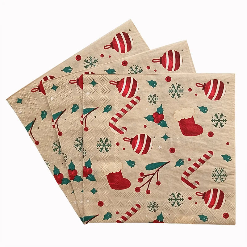 20pcs Christmas Paper Napkins Reindeer Christmas Party Table Disposable Tissue Paper Napkins for Christmas Party Decor Natal