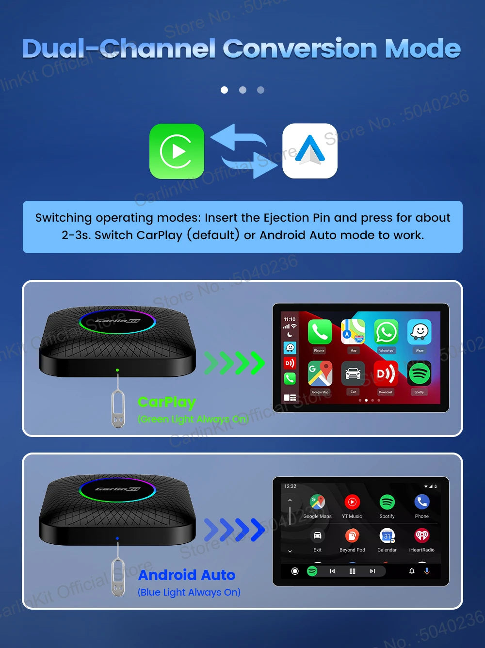 8G+128G Carlinkit CarPlay Ai Box LED Android 13 Wireless Android Auto CarPlay Video TV Box For VW Ford Kia Toyota Honda Benz BYD