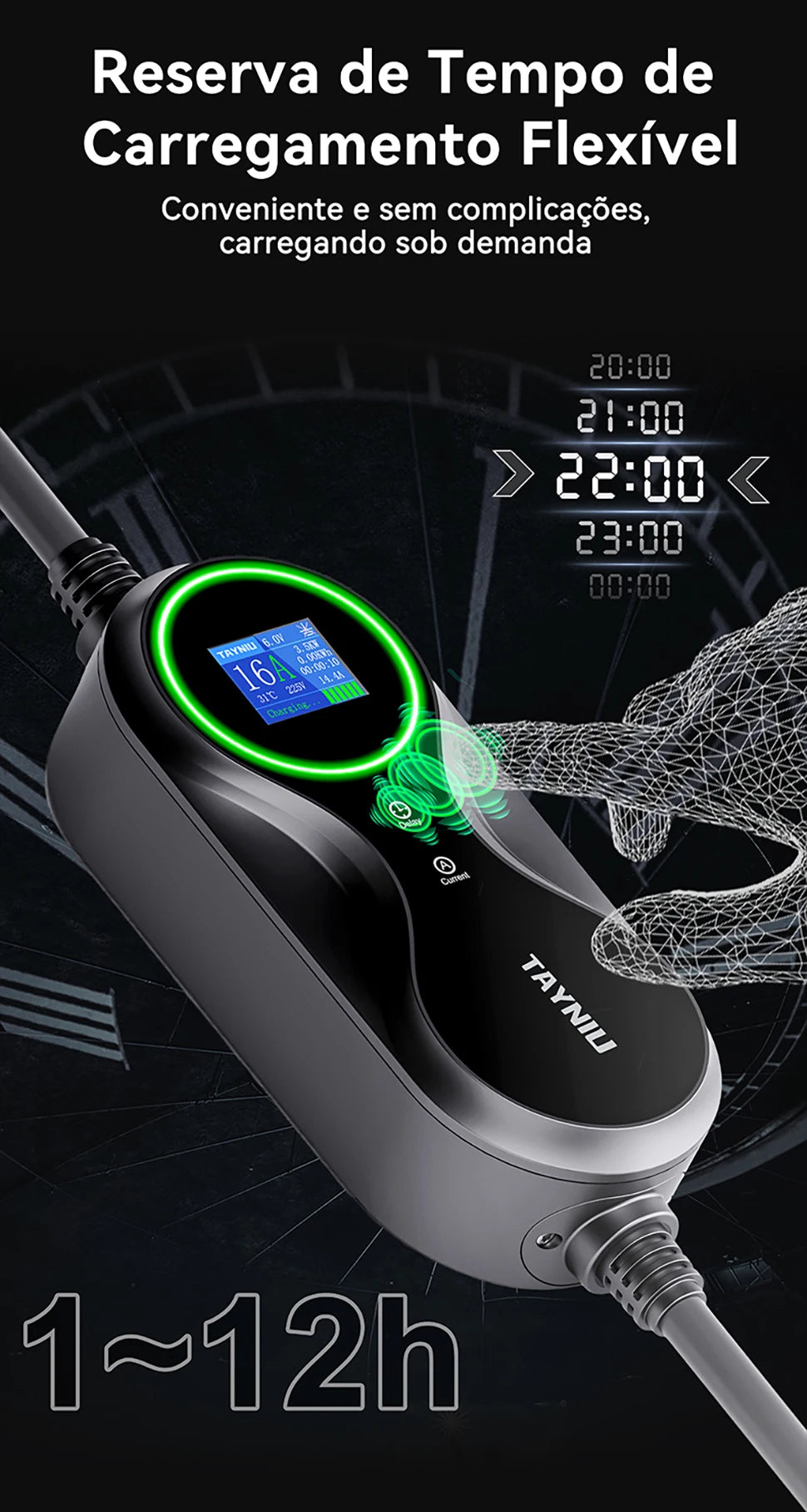 TAYNIU Electric Car Charger 3.5KW 7KW with APP Portable EV Charger Type 2 16A 80V-260V BR Plug Charging Cable 5M for all EVs