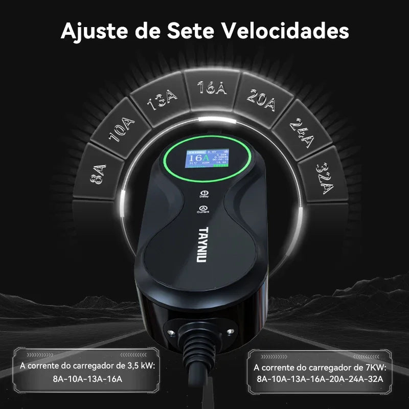 TAYNIU Electric Car Charger 3.5KW 7KW with APP Portable EV Charger Type 2 16A 80V-260V BR Plug Charging Cable 5M for all EVs