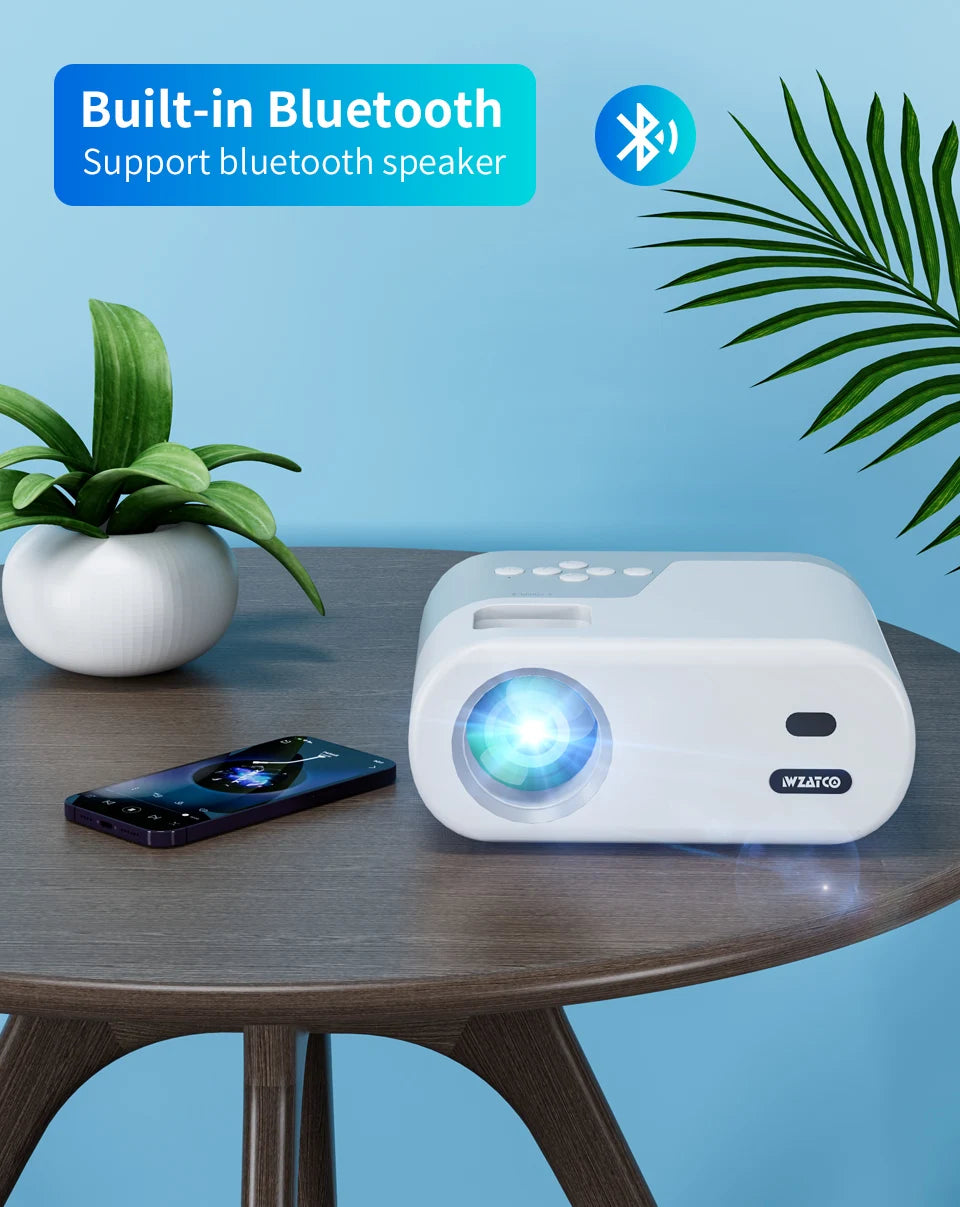 WZATCO DP02W Mini Projectors WiFi 5 Mirror Screen Bluetooth Support Full HD 1080P Projector 4K LED Home Theater Beamer