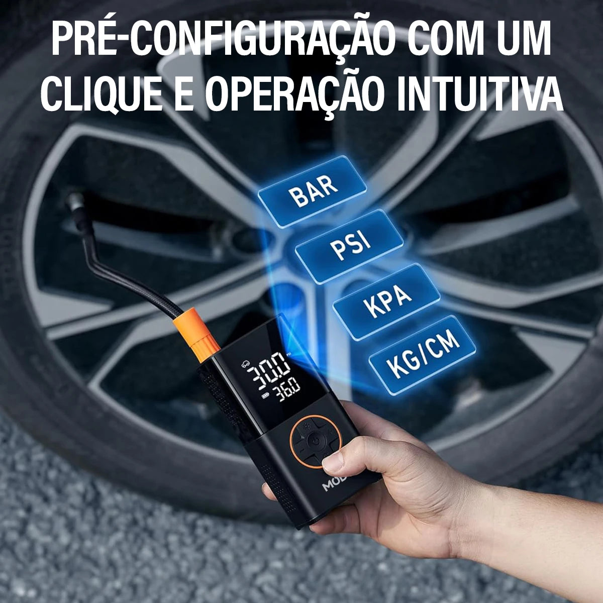 Portable Rechargeable Air Pump High Precision Fiorless Tire Inflator With Tire Calibrator and LED Emergency Light