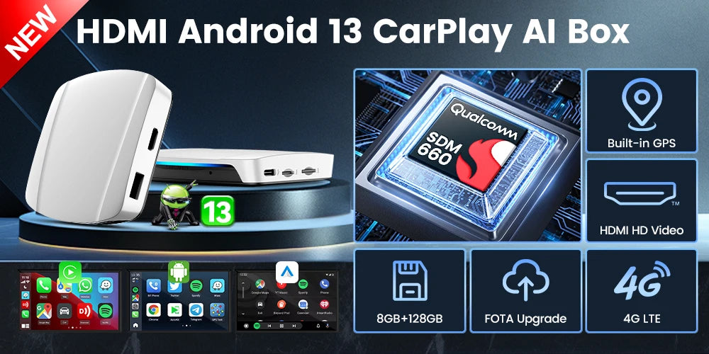 8G+128G Carlinkit CarPlay Ai Box LED Android 13 Wireless Android Auto CarPlay Video TV Box For VW Ford Kia Toyota Honda Benz BYD