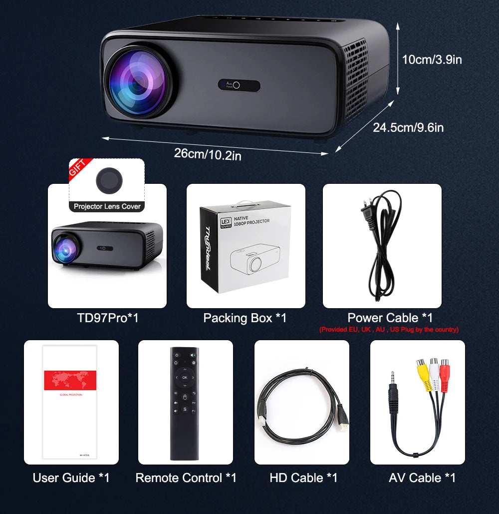 ThundeaL Projector Full Auto HD 1080P WiFi 6 Android TD97 Pro TD97Pro Projector Video Home Movie IOS Smart Phone 3D TV Proyector