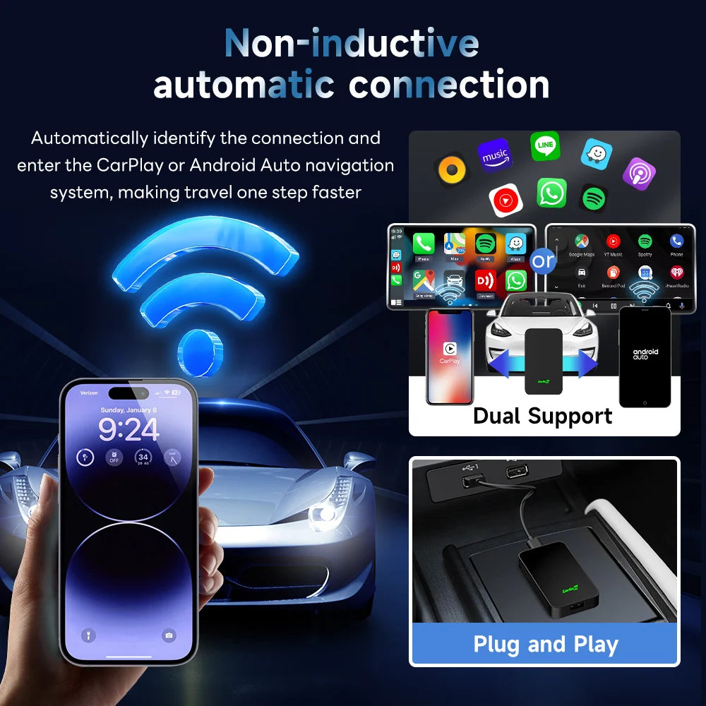 CarlinKit 5.0 Portable Wireless Android Auto & CarPlay Dongle Smart Car AI Box Online Upgrade Plug & Play Android Auto Adapter
