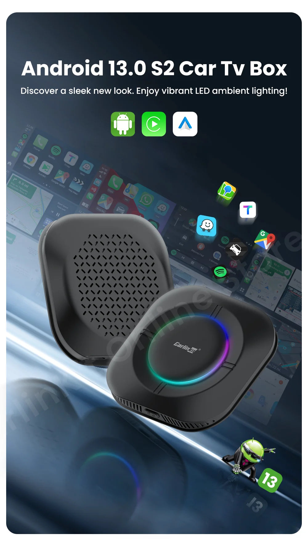 Carlinkit S2 SM6115 Android 13 Tv Box 8 Core Carplay Android auto Wireless Support Youtube Netfilx IPTV Spotify Wifi bluetooth