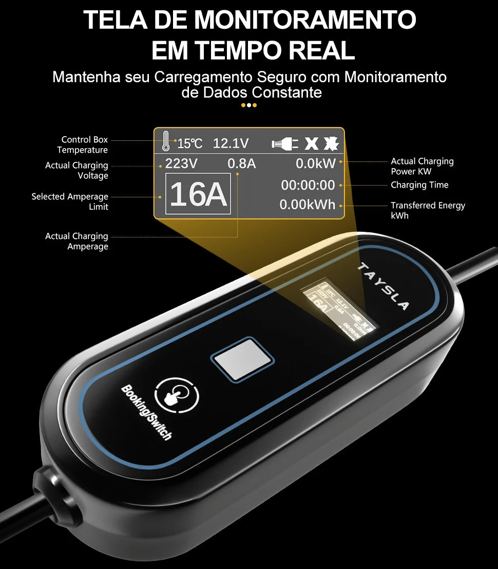 TAYNIU Electric Car Charger 3.5KW 7KW with APP Portable EV Charger Type 2 16A 80V-260V BR Plug Charging Cable 5M for all EVs