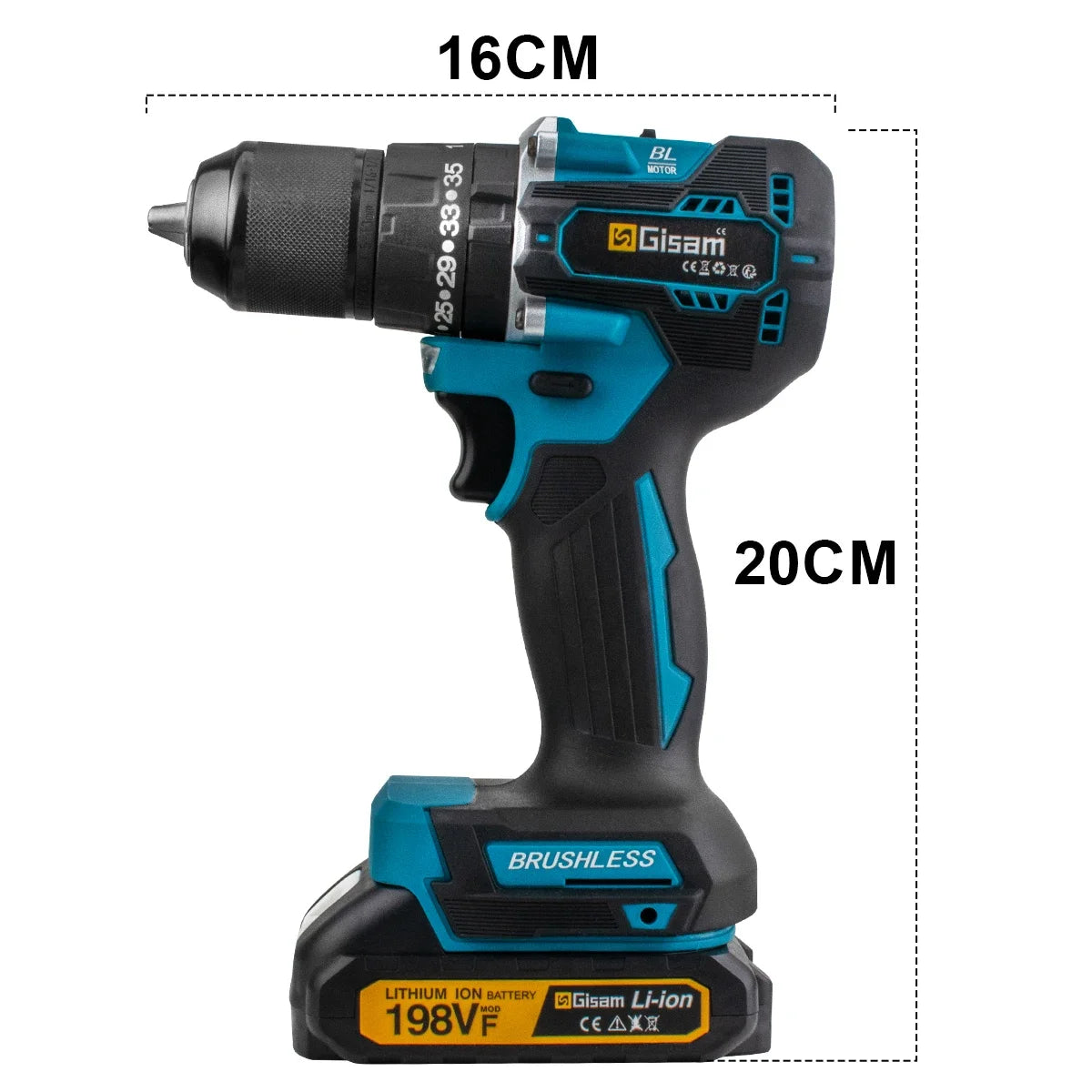 Gisam 13MM 65NM Brushless Electric Impact Drill 35+3 Torque Electric Screwdriver Hammer Drill Tools For Makita 18V Battery Pins