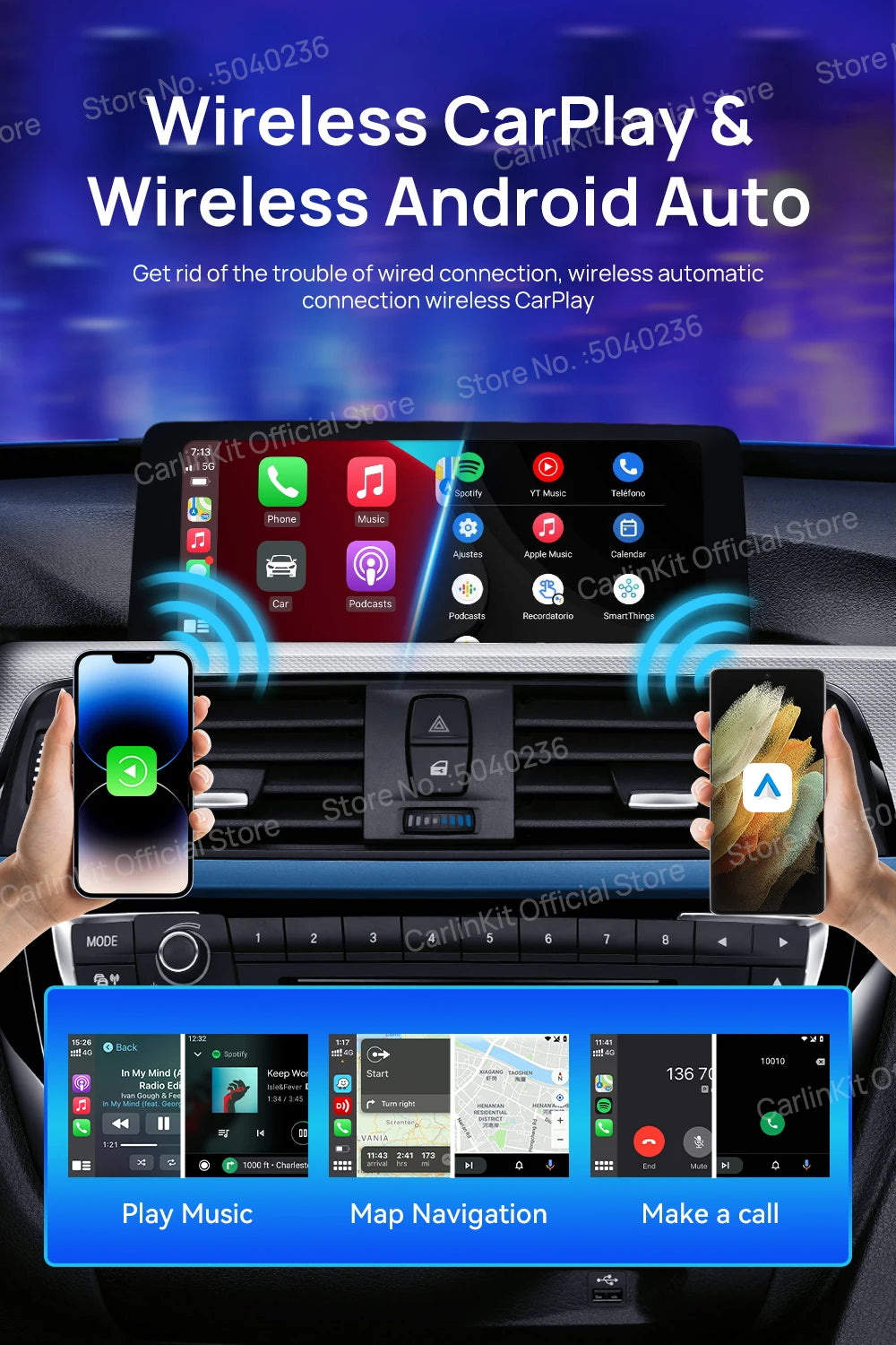 8G+128G Carlinkit CarPlay Ai Box LED Android 13 Wireless Android Auto CarPlay Video TV Box For VW Ford Kia Toyota Honda Benz BYD