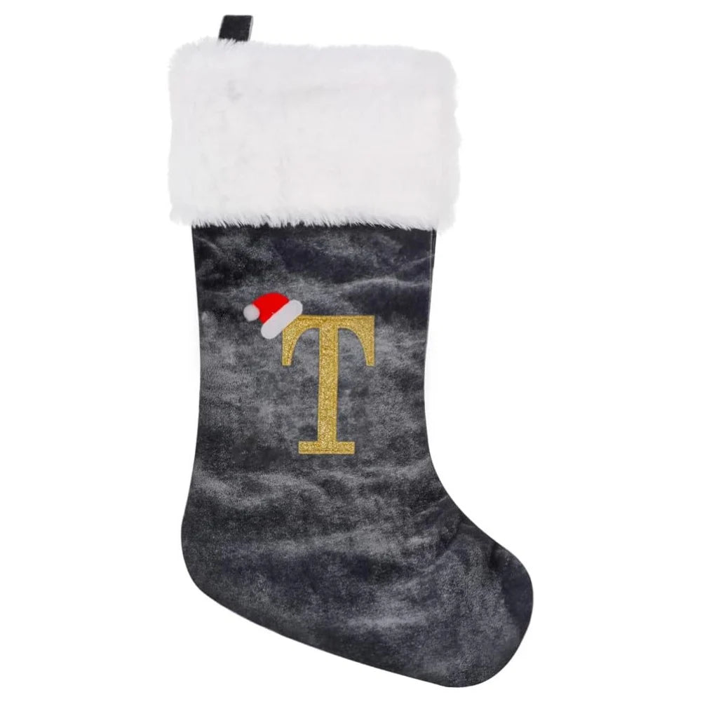 Christmas Socks Large Velvet Letter Stocking Christmas Decoration For Home Fireplace Navidad Natal Xmas Tree Ornament Gift Bag
