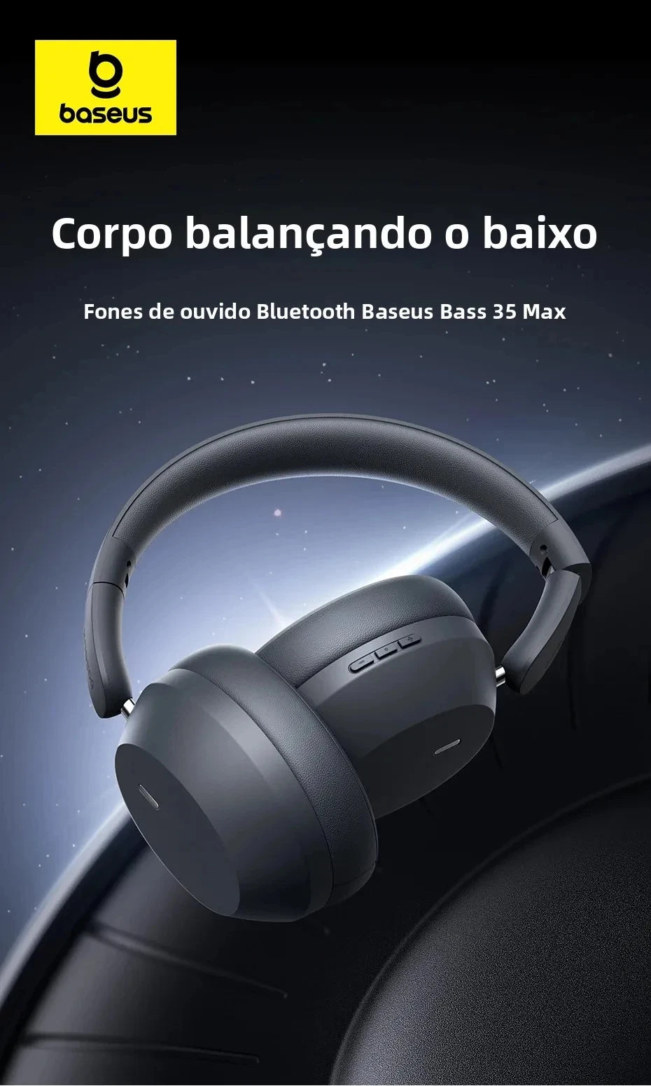 Baseus Bass 35 Max Bluetooth 5.3 Wireless Headphones 40 mm Bass Enhancement Diaphragm 50H