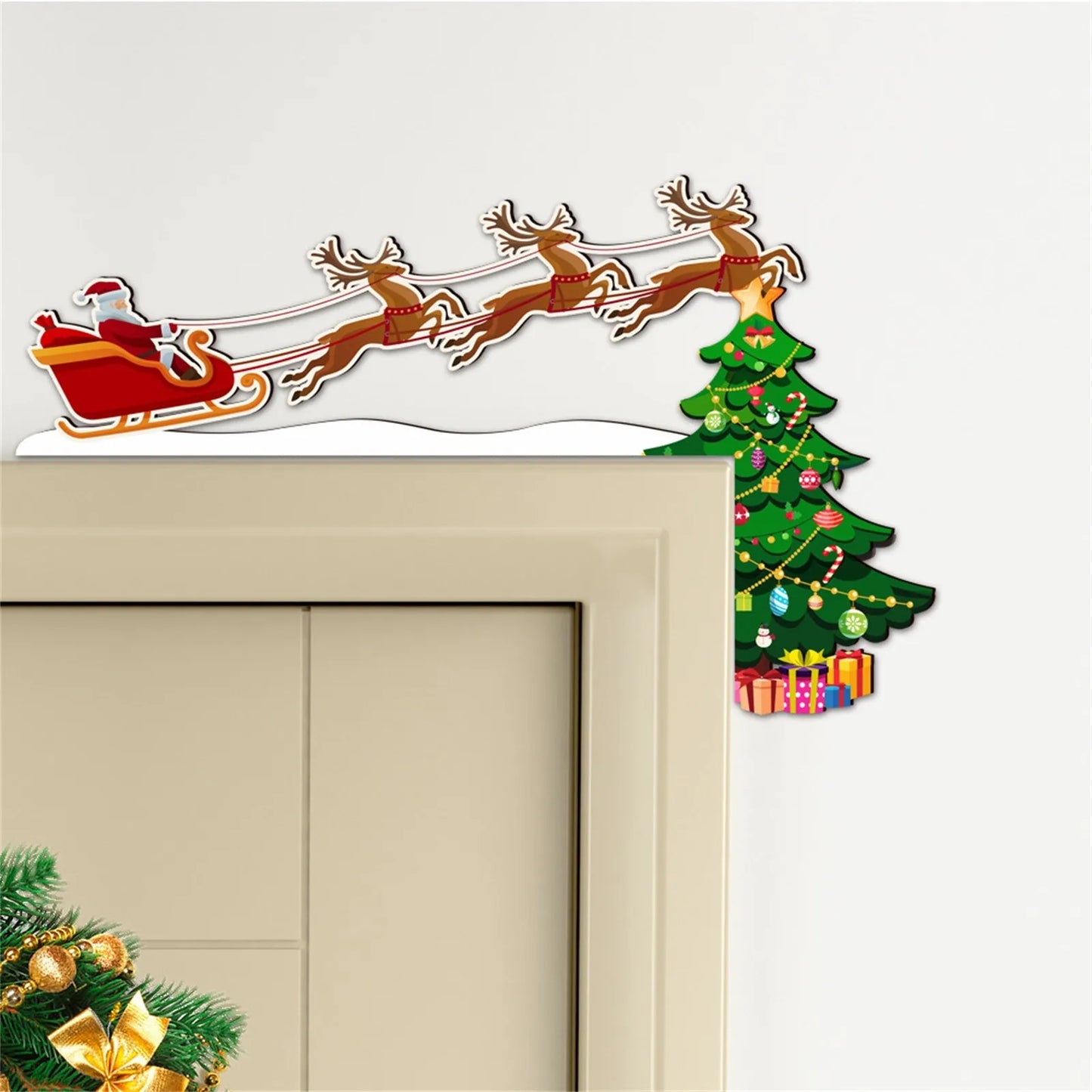 Christmas Home Wall Decoration Santa Wooden Door Corner Door Frame Decorative Wall Stickers Holiday DecoraçãO De Natal