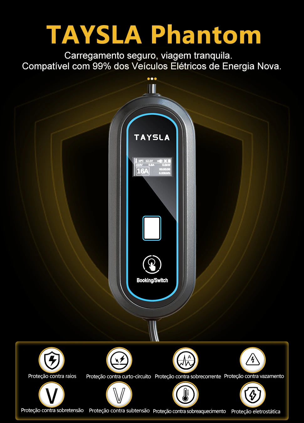 TAYNIU Electric Car Charger 3.5KW 7KW with APP Portable EV Charger Type 2 16A 80V-260V BR Plug Charging Cable 5M for all EVs