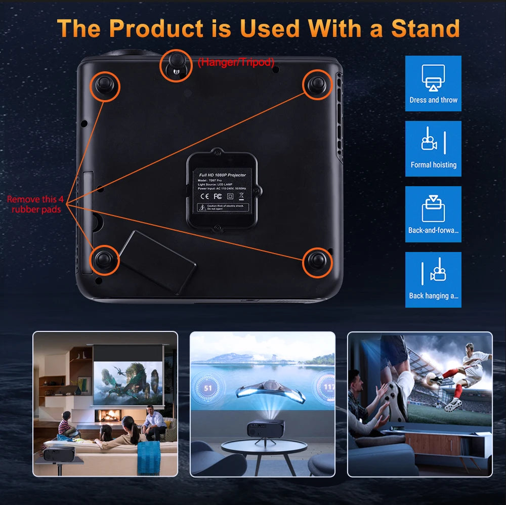 ThundeaL Projector Full Auto HD 1080P WiFi 6 Android TD97 Pro TD97Pro Projector Video Home Movie IOS Smart Phone 3D TV Proyector