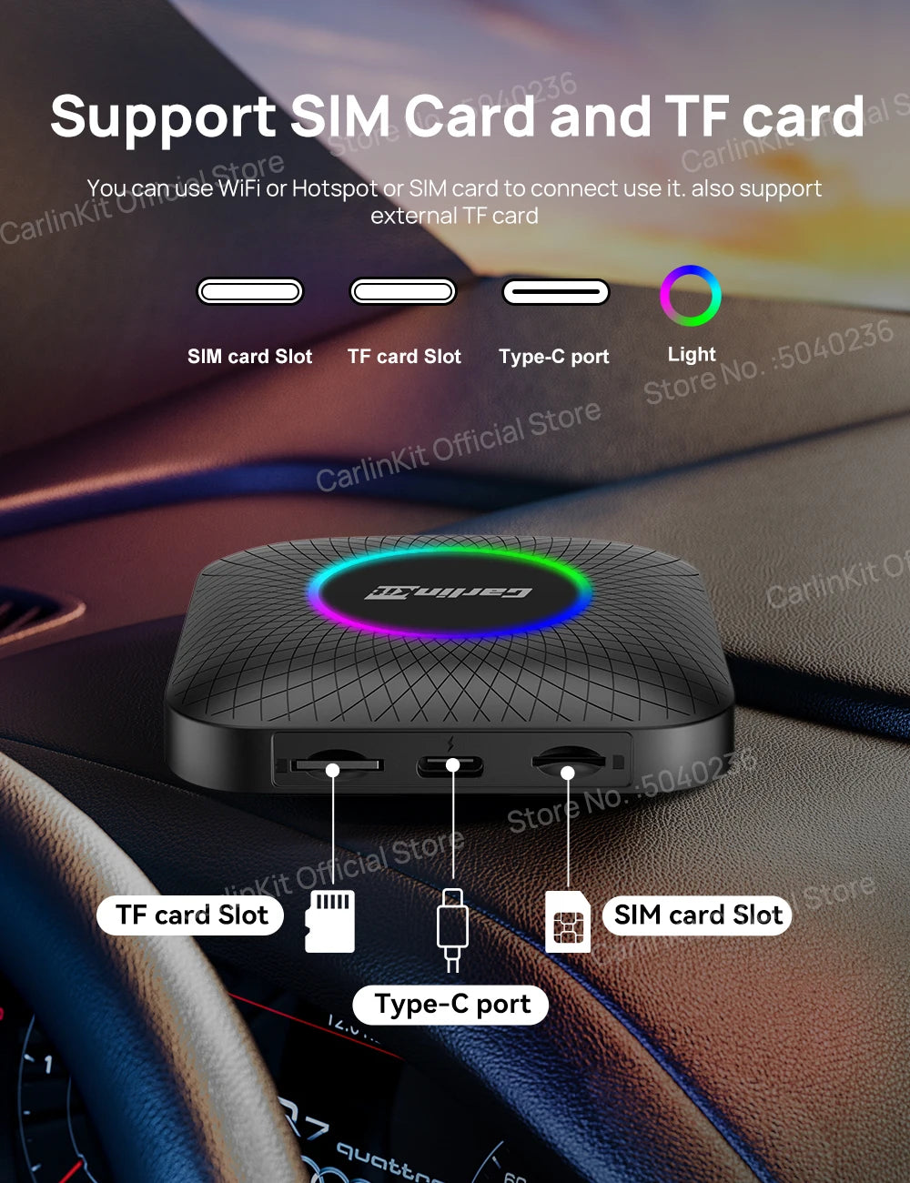 8G+128G Carlinkit CarPlay Ai Box LED Android 13 Wireless Android Auto CarPlay Video TV Box For VW Ford Kia Toyota Honda Benz BYD