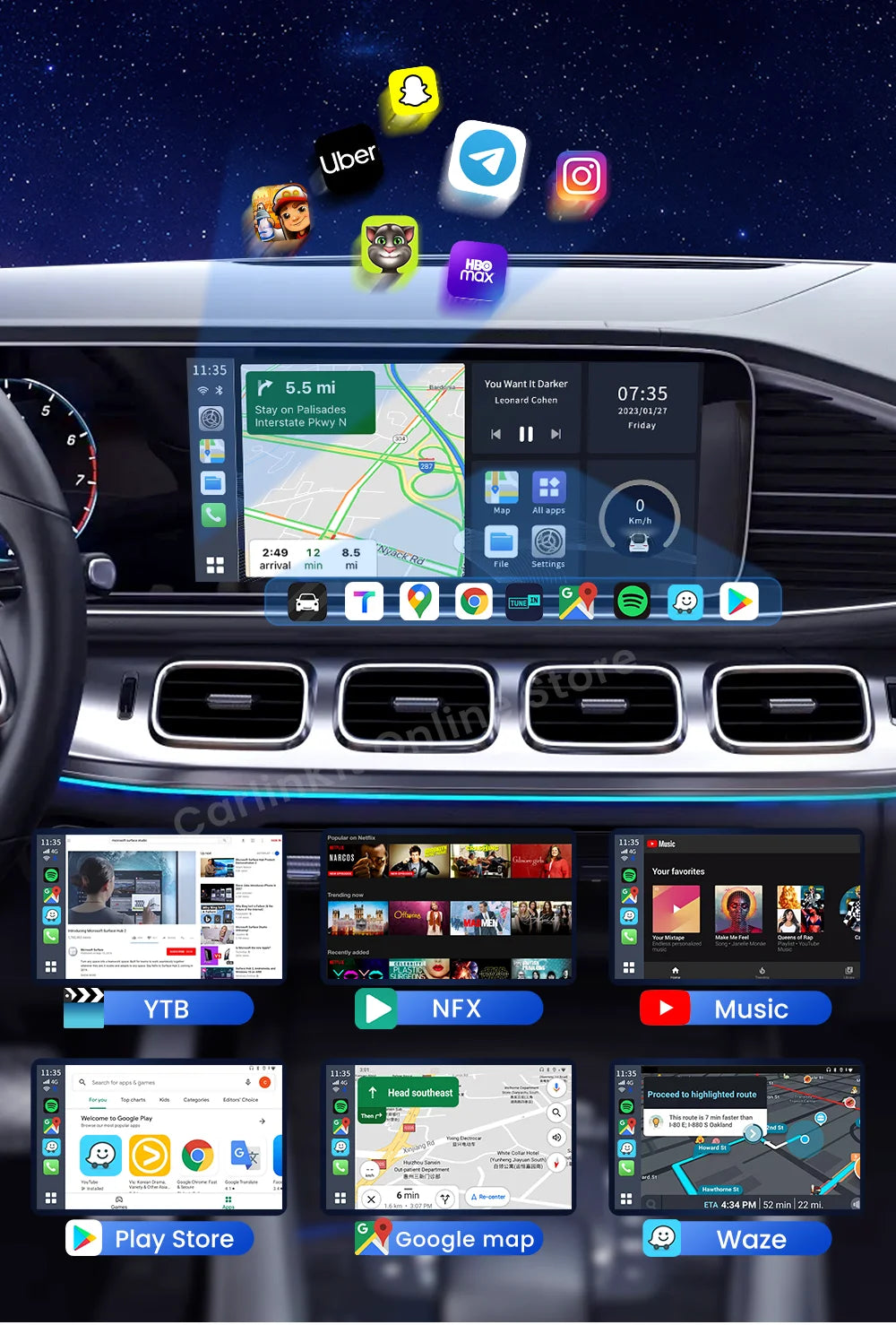 Carlinkit Android 13 Tv Box 6225 LED Wireless Android Auto CarPlay Wireless Adapter Support Youtube Netfilx IPTV Spotify GPS