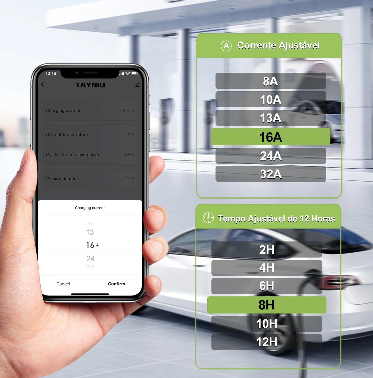 TAYNIU Electric Car Charger 3.5KW 7KW with APP Portable EV Charger Type 2 16A 80V-260V BR Plug Charging Cable 5M for all EVs