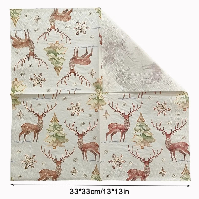 20pcs Christmas Paper Napkins Reindeer Christmas Party Table Disposable Tissue Paper Napkins for Christmas Party Decor Natal