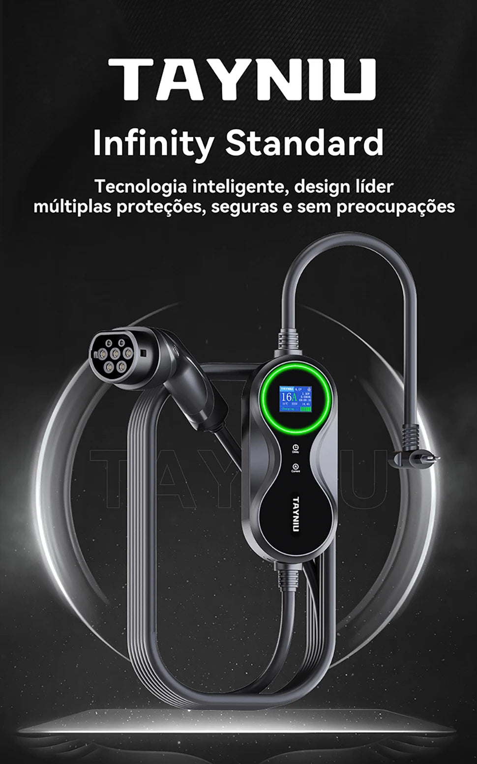 TAYNIU Electric Car Charger 3.5KW 7KW with APP Portable EV Charger Type 2 16A 80V-260V BR Plug Charging Cable 5M for all EVs