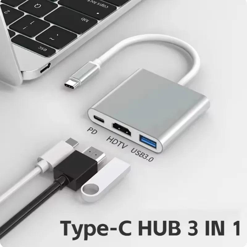 3-em-1 3.0 USB USB C para HDMI Hub Adaptador Multi Porta Tipo-C Hub 100W Porta de Carregamento Rápido