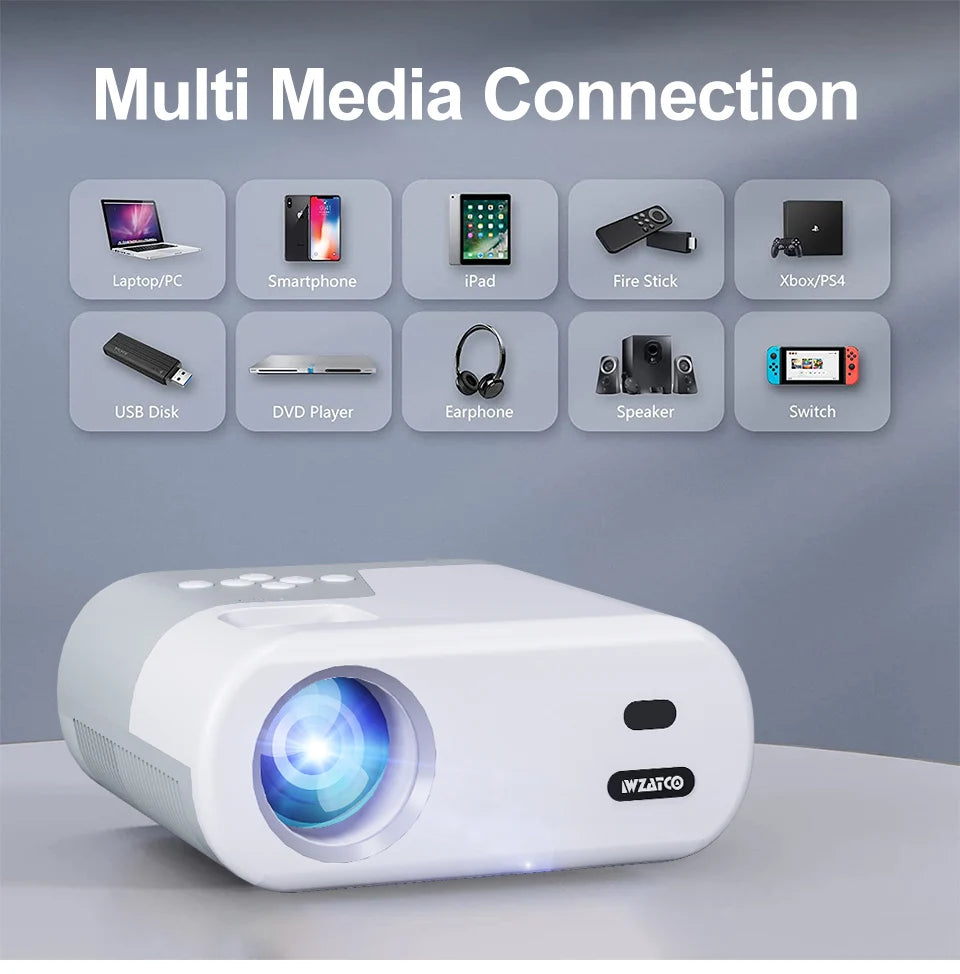 WZATCO DP02W Mini Projectors WiFi 5 Mirror Screen Bluetooth Support Full HD 1080P Projector 4K LED Home Theater Beamer