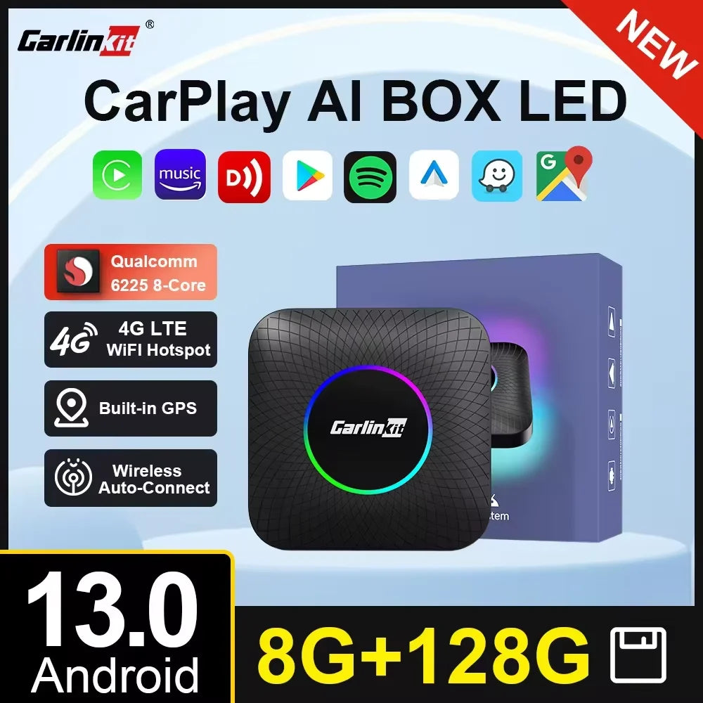 8G+128G Carlinkit CarPlay Ai Box LED Android 13 Wireless Android Auto CarPlay Video TV Box For VW Ford Kia Toyota Honda Benz BYD