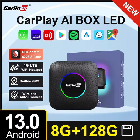 8G+128G Carlinkit CarPlay Ai Box LED Android 13 Wireless Android Auto CarPlay Video TV Box For VW Ford Kia Toyota Honda Benz BYD