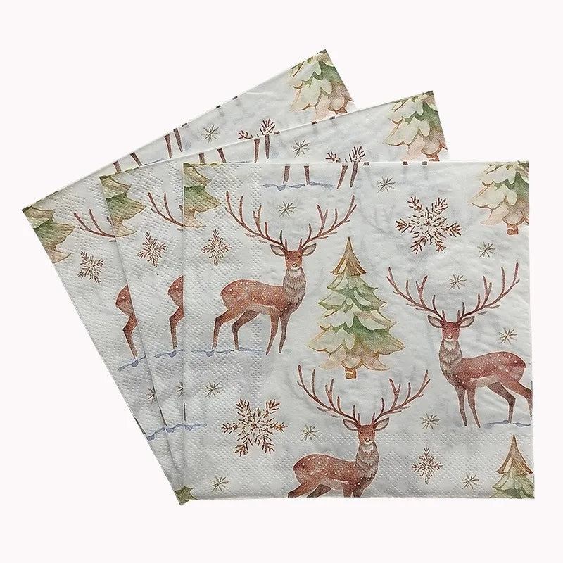 20pcs Christmas Paper Napkins Reindeer Christmas Party Table Disposable Tissue Paper Napkins for Christmas Party Decor Natal