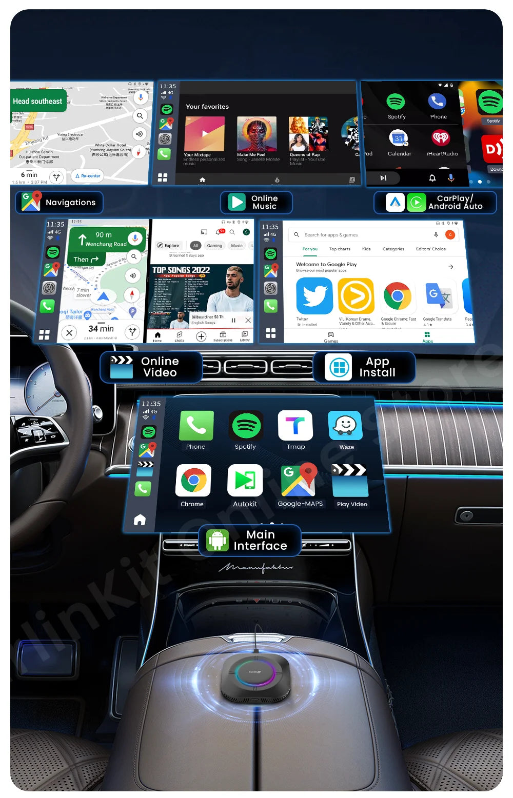 Carlinkit S2 SM6115 Android 13 Tv Box 8 Core Carplay Android auto Wireless Support Youtube Netfilx IPTV Spotify Wifi bluetooth