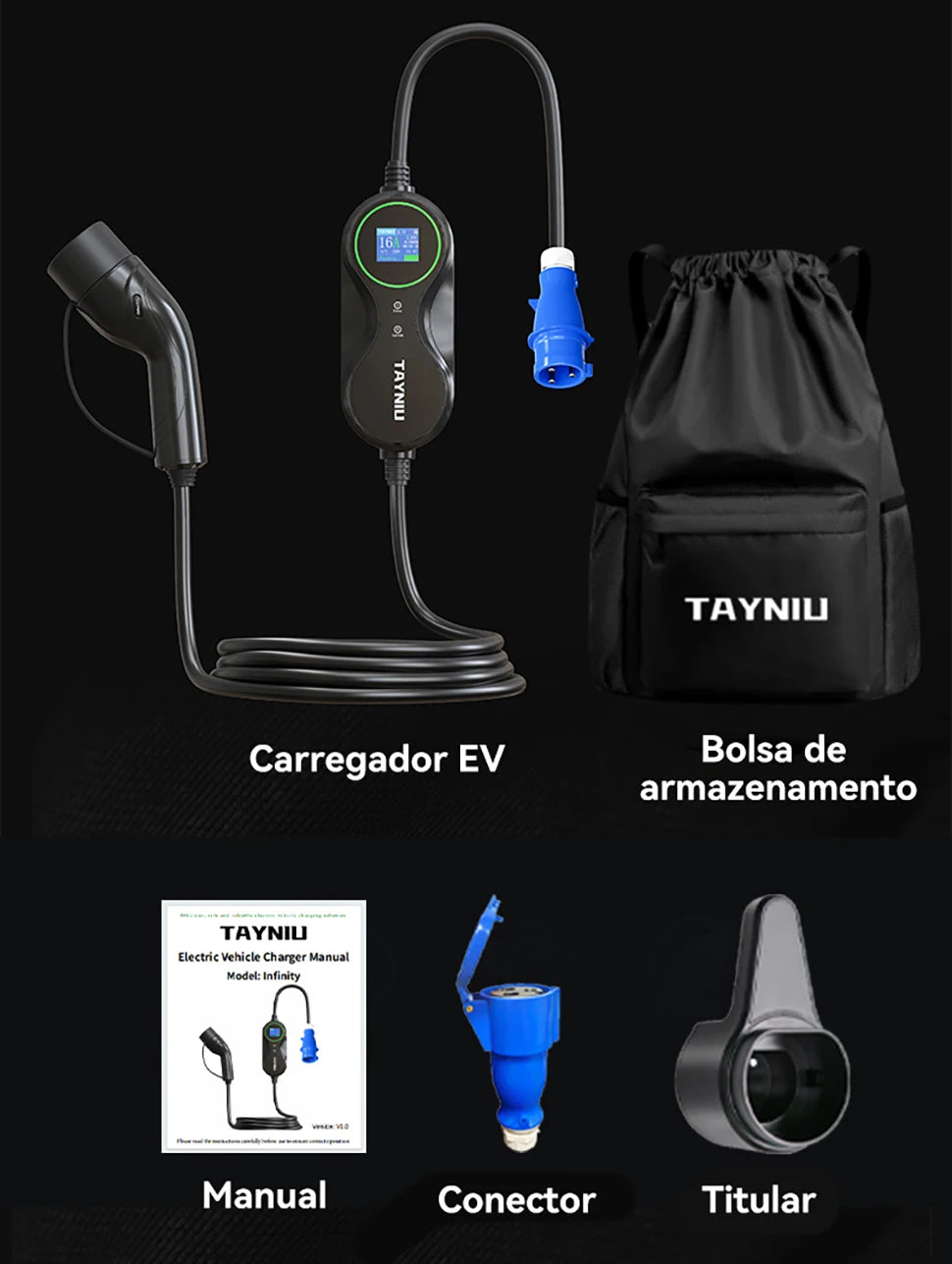 TAYNIU Electric Car Charger 3.5KW 7KW with APP Portable EV Charger Type 2 16A 80V-260V BR Plug Charging Cable 5M for all EVs