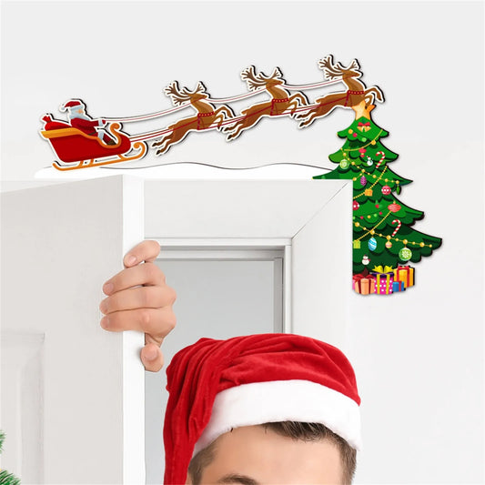 Christmas Home Wall Decoration Santa Wooden Door Corner Door Frame Decorative Wall Stickers Holiday DecoraçãO De Natal