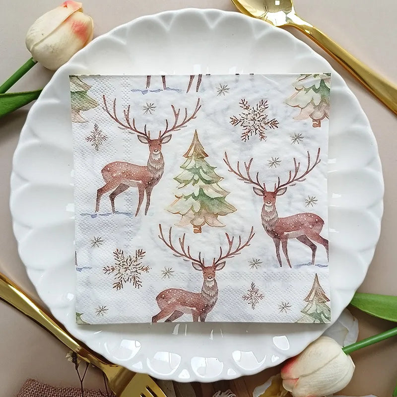 20pcs Christmas Paper Napkins Reindeer Christmas Party Table Disposable Tissue Paper Napkins for Christmas Party Decor Natal