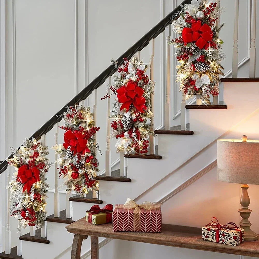 Cordless Prelit Stairs Decoration Lights Up Christmas Staircase Decorations Stairway Swag Trim Garland Xmas Navidad Natal