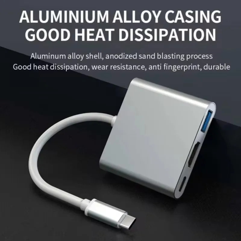 3-em-1 3.0 USB USB C para HDMI Hub Adaptador Multi Porta Tipo-C Hub 100W Porta de Carregamento Rápido
