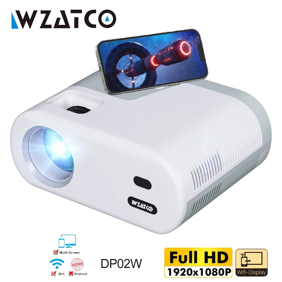 WZATCO DP02W Mini Projectors WiFi 5 Mirror Screen Bluetooth Support Full HD 1080P Projector 4K LED Home Theater Beamer