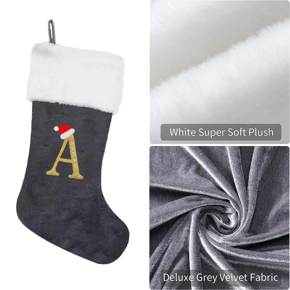 Christmas Socks Large Velvet Letter Stocking Christmas Decoration For Home Fireplace Navidad Natal Xmas Tree Ornament Gift Bag