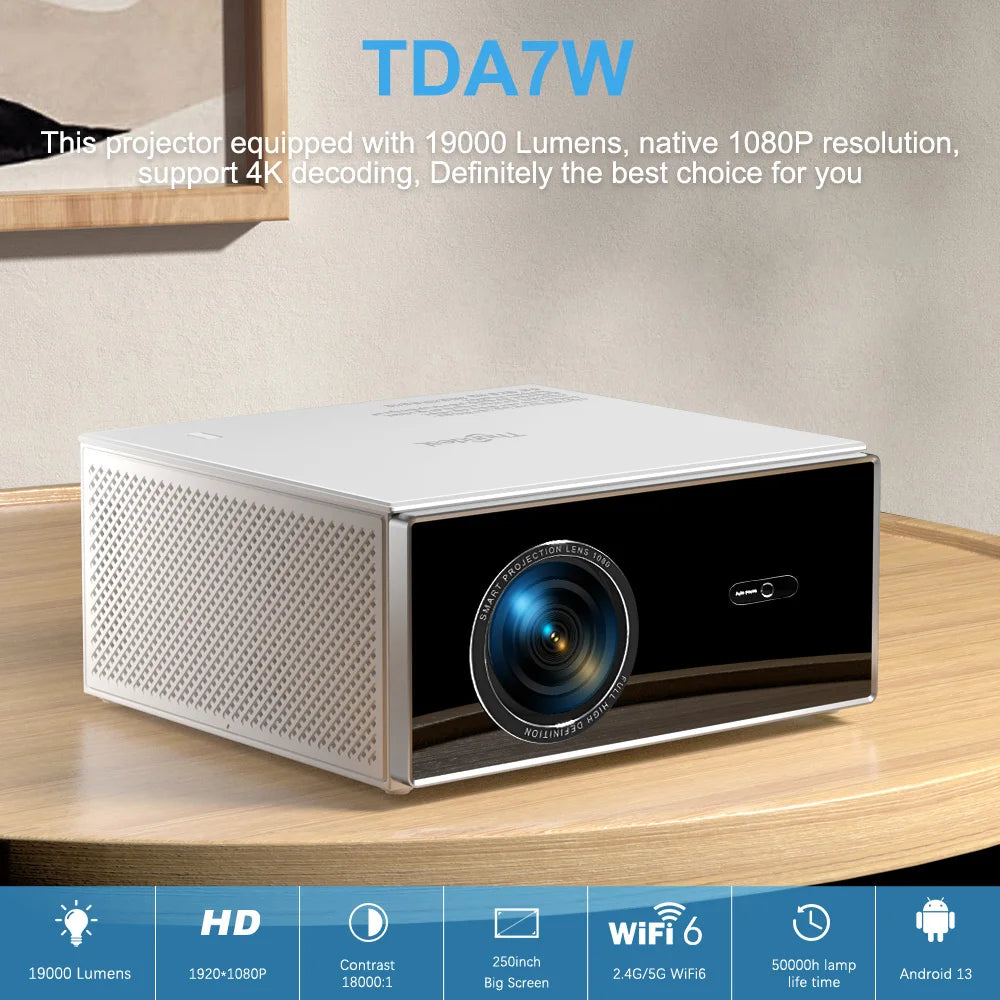 ThundeaL Portable Projector TDA7W Android 13 WiFi for 2K 4K Full HD 1080P 3D Projetor Home Cinema Video Beam Projector 2G 32G