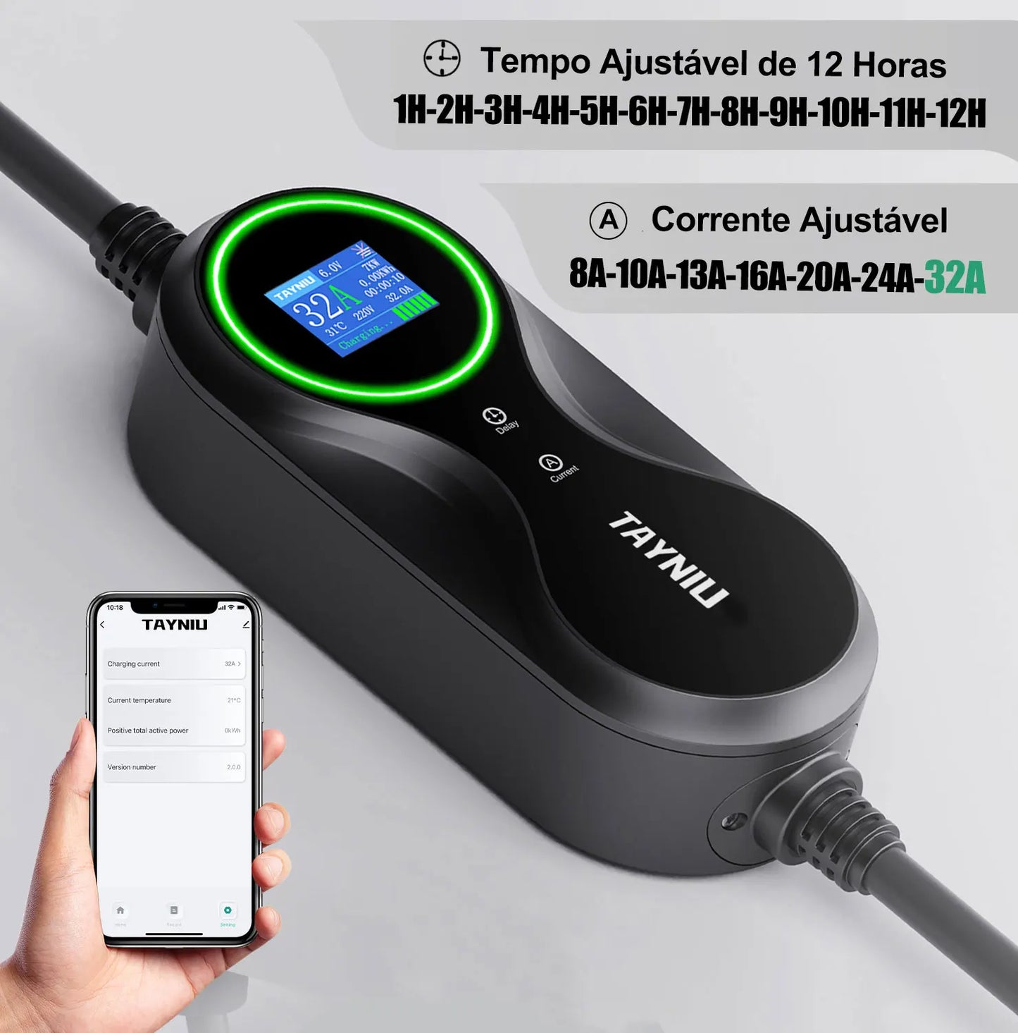TAYNIU Electric Car Charger 3.5KW 7KW with APP Portable EV Charger Type 2 16A 80V-260V BR Plug Charging Cable 5M for all EVs