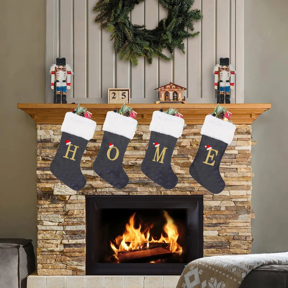 Christmas Socks Large Velvet Letter Stocking Christmas Decoration For Home Fireplace Navidad Natal Xmas Tree Ornament Gift Bag