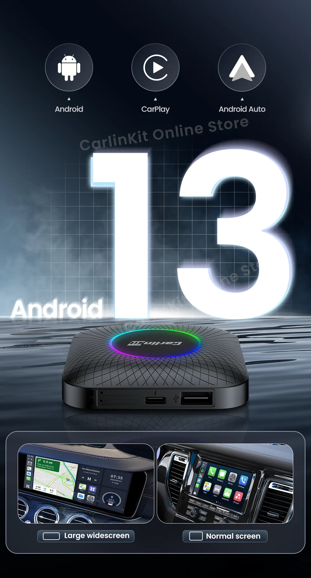 Carlinkit Android 13 Tv Box 6225 LED Wireless Android Auto CarPlay Wireless Adapter Support Youtube Netfilx IPTV Spotify GPS