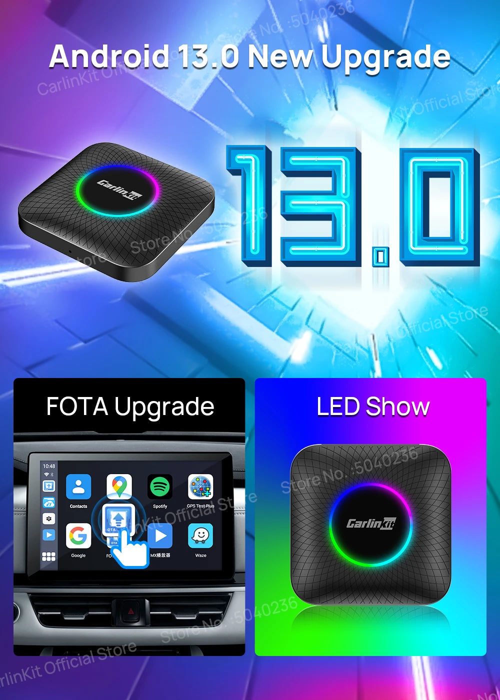 8G+128G Carlinkit CarPlay Ai Box LED Android 13 Wireless Android Auto CarPlay Video TV Box For VW Ford Kia Toyota Honda Benz BYD