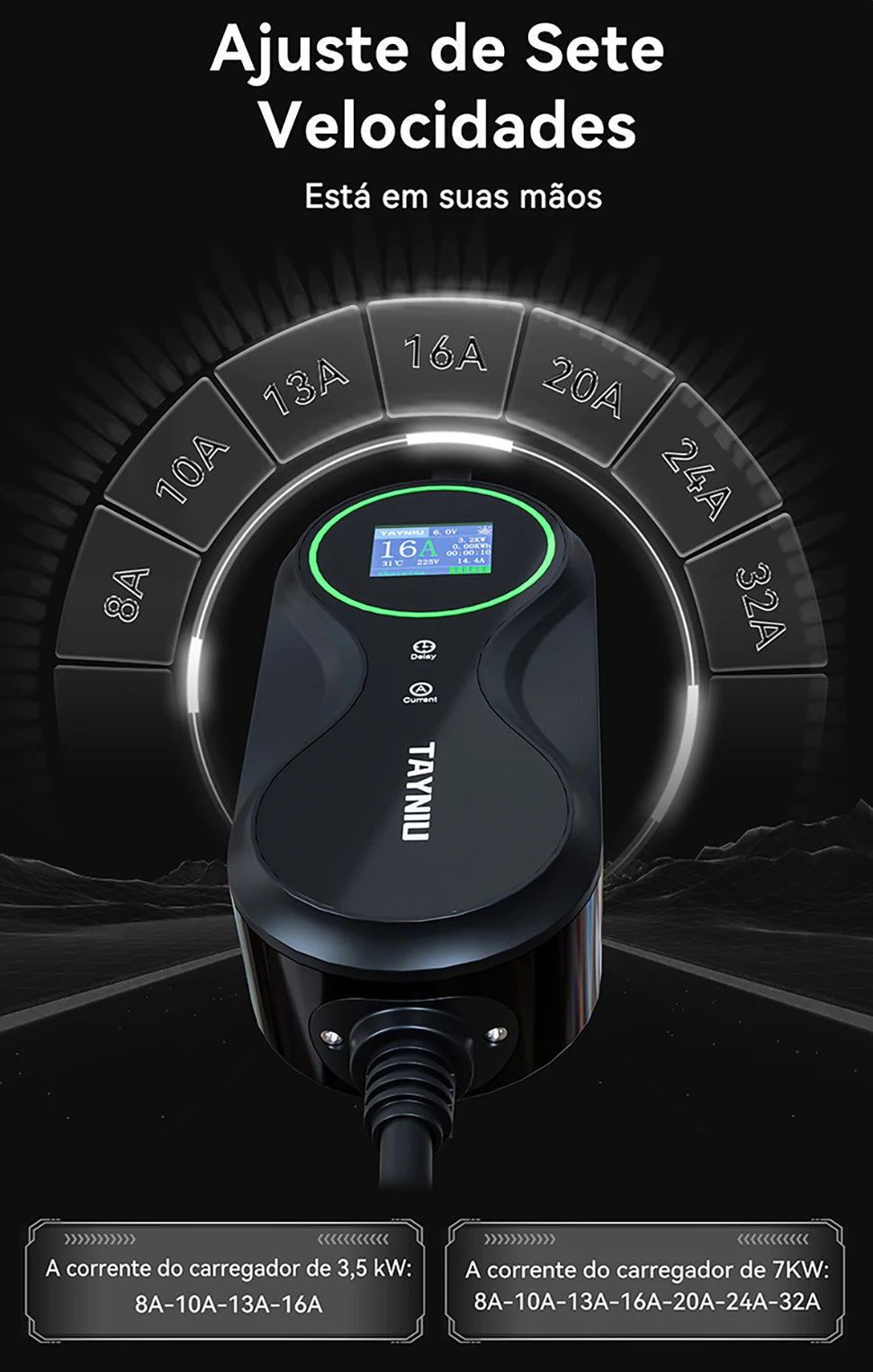 TAYNIU Electric Car Charger 3.5KW 7KW with APP Portable EV Charger Type 2 16A 80V-260V BR Plug Charging Cable 5M for all EVs