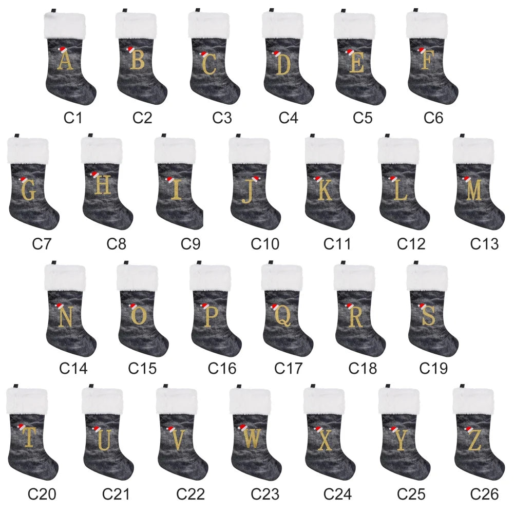 Christmas Socks Large Velvet Letter Stocking Christmas Decoration For Home Fireplace Navidad Natal Xmas Tree Ornament Gift Bag