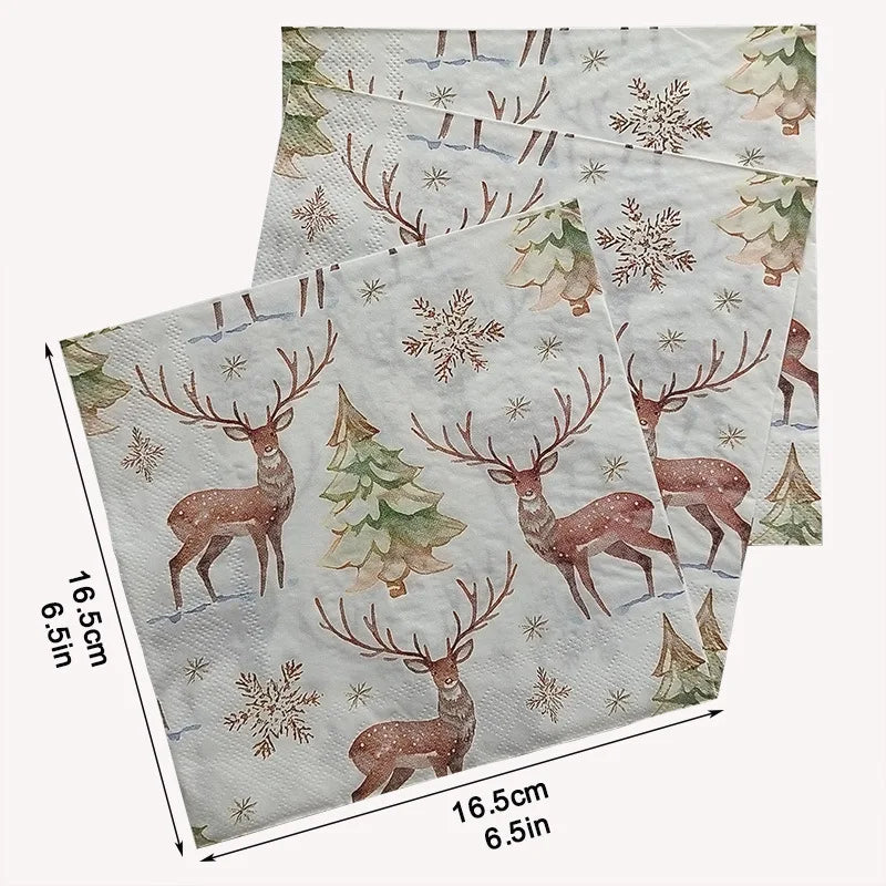 20pcs Christmas Paper Napkins Reindeer Christmas Party Table Disposable Tissue Paper Napkins for Christmas Party Decor Natal